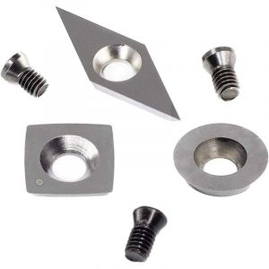 Plaquettes carbure Ulisem 3 pi&egrave;ces pour tours &agrave; bois (comprenant carr&eacute; de 11 mm avec rayon, tour de 12 mm, diamant de 28 x 10 mm avec pointe)