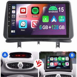 Autoradio Android 8 c&oelig;urs 6+128Go pour Renault Clio 3 (2005-2014) CarPlay 4G LTE GPS Wi-Fi 6+128G