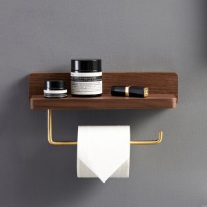 Devidoir Porte Papier Toilette Double Installation Bois Massif Hêtre Dérouleur Support Papier wc Mural Auto-adhésif Coins Arrondis Porte Rouleau de