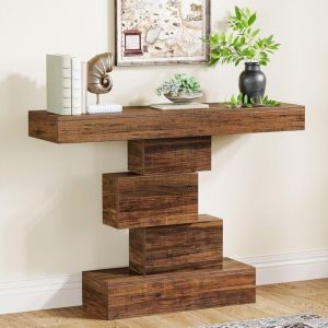 Tribesigns - Table console de ferme de 108 cm, table étroite en bois derrière le canapé avec base géométrique, table d'appoint industrielle pour