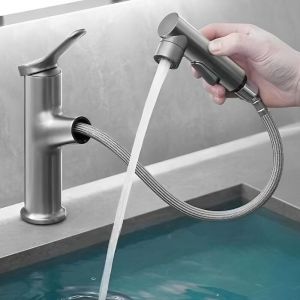 Robinet de salle de bain, noir, mitigeur de lavabo avec douchette extractible, robinet de salle de bain haute pression avec 3 modes, robinet de