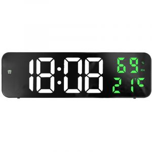 Jeffergarden - Miroir grand horloge num&eacute;rique led, r&eacute;veil &eacute;lectronique pour la maison, grand &eacute;cran, horloge murale, blanc et vert