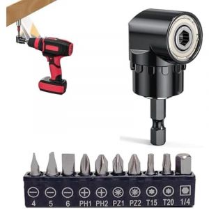 Lot de 11 tournevis &eacute;querre 105&deg; pour visseuse sans fil, support de vis d'angle, adaptateur de prise tournevis sans fil, tige hexagonale 1/4" pour
