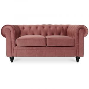 Intensedeco - Canapé Chesterfield Velours 2 Places Altesse Vieux Rose