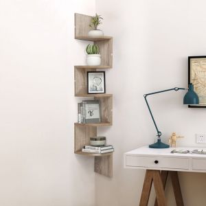 Skecten - tagère Murale Unité, Étagère de Coin, Meuble d'Angle Suspendue Murale ZigZag, Chêne