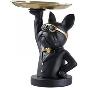Cool Bulldog Sculpture Statue fran&ccedil;aise avec Plateau en Acier Inoxydable, Statue, d&eacute;coration de Table, Mode, ameublement, Multifonction, Rangement de