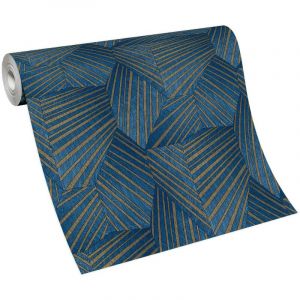 Bricoflor - Papier peint bleu foncé & or moderne | Tapisserie design géométrique chambre adulte bleu | Papier peint tendance salon & couloir