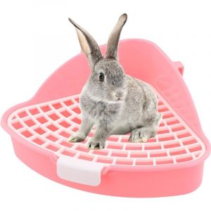 Bac à litière pour Lapin, Petit Animal Toilette Triangulaire, Corbeille à litière d'angle pour Lapin Amovible, Pot à Lapin avec Grille, Toilette pour