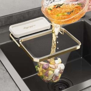 Panier d'angle pliable pour &eacute;vier de cuisine avec 100 sacs en filet jetables &ndash; Filtre r&eacute;cup&eacute;rateur d'aliments et broyeur &agrave; d&eacute;chets (blanc)