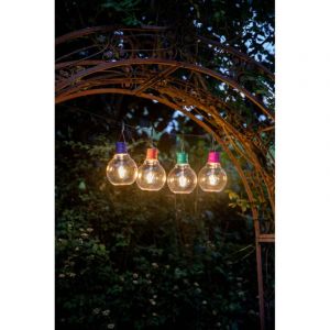 Ampoule solaire &agrave; suspendre - culot bleu, esprit guinguette, lumi&egrave;re chaude pour votre ext&eacute;rieur