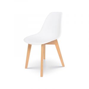 Chaise style scandinave mod&egrave;le GABBY - Coque en r&eacute;sine blanche et pieds en bois naturel