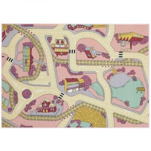 Tapis de jeu circuit - Playtime Sable Rose - 140 cm x 200 cm - Multicolor