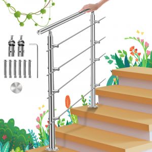Einfeben - Rampe d'escalier en Acier Inoxydable, Garde-Corps pour Jardin Balcon, Main courante en acier inoxydable avec 2 poteaux - 80 cm avec 4