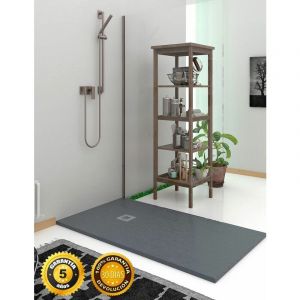 Receveur de douche extraplat - Résine et charges minérales - Texture Ardoise - Antidérapante C3 - Fourni avec grille et siphon - Gris ardoise 60X060