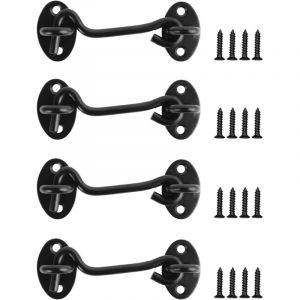 4 Pi&egrave;ces Loquet Porte Noir, Crochet Fermeture Porte, Crochet Cabine, Crochet de Fen&ecirc;tre en Acier Inoxydable pour Porte Coulissante Armoire Cabanon