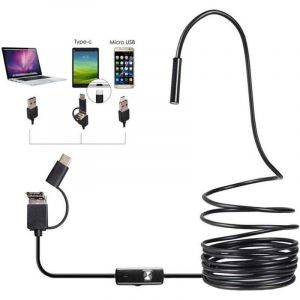 Cam&eacute;ra d'inspection d'endoscope 3-en-1 de 7 mm pour interface USB Android de type C, cam&eacute;ra de tuyau de drainage d'&eacute;vier &agrave; tube avec 6 lumi&egrave;res LED