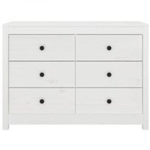 Commode 6 tiroirs en bois de pin massif 100cm &ndash; Collection Kaskita-Blanc
