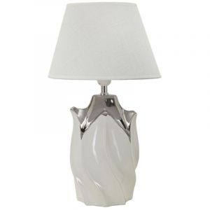 Lampe &agrave; Poser en C&eacute;ramique "Shiney" 51cm Blanc & Argent