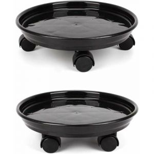 Lot de 2 paniers à plantes, support rond pour plantes en pot de 30 cm sur roulettes, support pour pots de fleurs robuste sur roulettes, chariot à