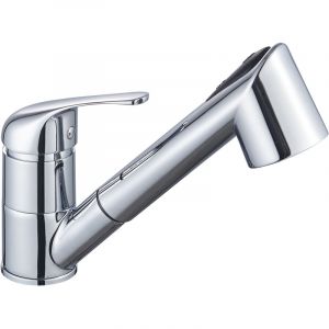 Mitigeur bas pour &eacute;vier de cuisine avec douchette extractible 2 jets cartouche D40 avec but&eacute;e &agrave; point dur ORDAZ by EUROSANIT chrom&eacute;