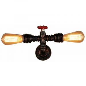 Appliques murales Tuyau d'Eau Industriel en Metal Fer avec American R&eacute;tro Style Double T&ecirc;te Creative Eclairage Decoratif pour Bar Caf&eacute; Cuisine, Salon