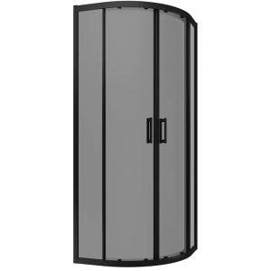 Cabine de douche semi-circulaire 90x90 cm Ouverture coulissante Profils aluminium Verre opaque noir 6mm fum&eacute; h190 - R&eacute;versible Mod. Java