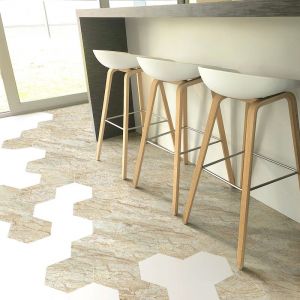 Ambiance-sticker - Stickers Sol Anti-d&eacute;rapant avec Protection - marbre hexagones sol valencia - 60x135cm-10stickershexagones30x26cm