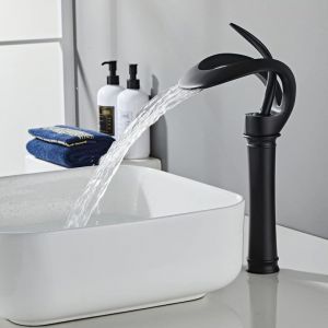 Robinet Lavabo Noir Haut Cascade Bec Haut Mitigeur Lavabo Noir Cascade Haut Robinetterie Salle de Bain Noir Cascade Mitigeur Salle de Bain,Noir,Haut