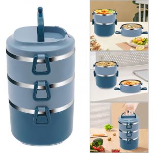 2.4L Boîte à lunch thermique 3 couches en acier inoxydable Récipient alimentaire Boîte à pain bleue