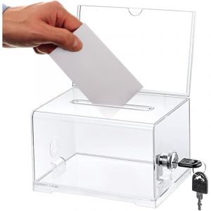 Bo&icirc;te de Dons en Acrylique, Bo&icirc;te &agrave; Dons Verrouillable, urne &Eacute;lectorale Transparente avec Serrure &agrave; Cl&eacute;, Tirelire Transparente, avec Autocollant,