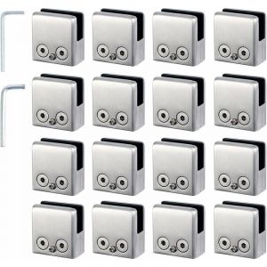 16pcs Pinces &agrave; Verre 8-10mm Support Verre dans Pinces en Acier Inoxydable Arr&ecirc;tez Verre de Forme Carr&eacute;e 8-10mm avec 2 Cl&eacute;s Hexagonales pour