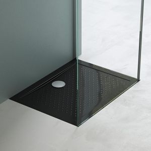 Mai&mai - Receveur de Douche Noir Bac &agrave; Douche 75x90x4cm en Acrylique Anti-Glisse Carr&eacute; Extra Plat avec Bonde Lucia02AR+A1