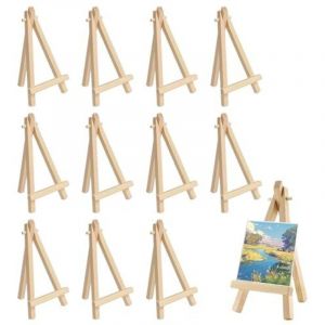 Largeight - 12 Pièces Mini Chevalet Bois, 8x15 cm Mini Présentoir, Petit Chevalet Peinture Pliable, Trépied en Bois, Petit Chevalet en Bois de Table,