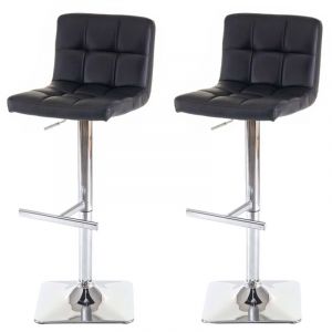 HHG - 2x tabouret de bar Kavala, chaise bar/comptoir, avec dossier, noir, similicuir, pied en acier chrom&eacute;
