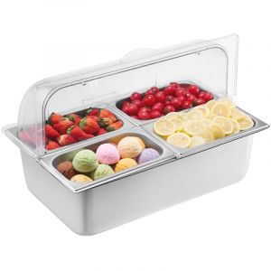VEVOR Saladette Refrigeree a Poser avec 4 Plateaux de Service en Acier Inoxydable, Vitrine Refrigeree Comptoir avec Couvercles Transparents et 3 Bacs