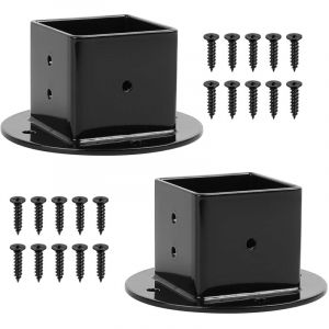 2 Pcs Support Poteau Bois, Support de Poteau de Cl&ocirc;ture, Support Poteau &agrave; Visser Carr&eacute; 50x50 mm, Support de Fixation Ancrage pour Poteau Bois,