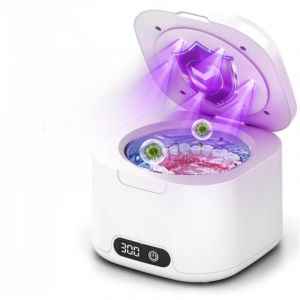 Blanc, Nettoyeur Ultrasons, 49000Hz Bac Ultrason avec Lampes UV, 340ml Ultrasonic Cleaner Portable Nettoyage Automatique pour Proth&egrave;ses Dentaires