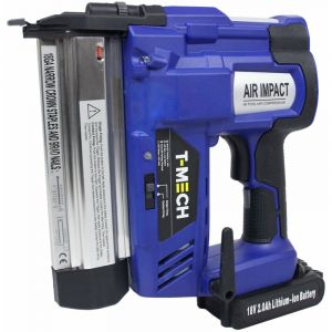 Agrafeuse-Cloueuse Electrique Sans-Fil 2 en1 avec Batterie 18V Li-Ion Supplémentaire, 300 clous et 300 agrafes Gratuits - T-mech