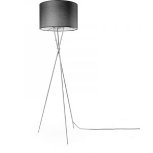 Paco Home - Lampadaire Salon Abat-Jour Tissu Lampe &agrave; Poser Textile E27 Veilleuse Noir (&Oslash;45.5 cm), Lampadaire - Type 1 - Gris