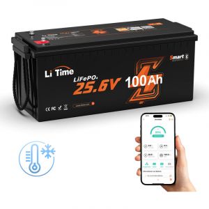 Batterie 24V 100Ah Lithium LiFePO4 Bluetooth, Protection à basse Température pour Camping-car, Moteur Hors-bord Électrique, kit de Panneau solaire,
