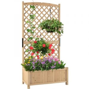 Jardinière avec Treillis 180cm en Bois, 4 Trou de Drainage pour Plantes Grimpantes, Fleurs, Bac à Fleurs avec Treillis pour Cour, Jardin, Balcon,