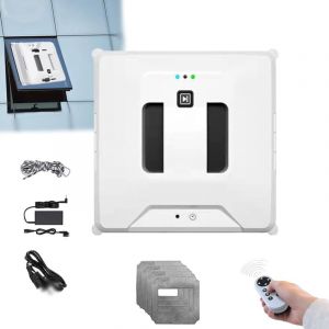 Robot Lave-vitres électrique, Aspiration 3000 Pa, Robot Lave-vitres sans Fil avec télécommande et Corde de sécurité, pour fenêtres intérieures et