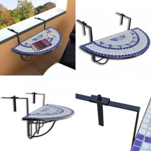 Table suspendue de balcon Bleu et blanc Mosaïque - Table De Balcon - Table Suspendue - Mobilier De Jardin - Table Ronde - Table Extérieure - Home &