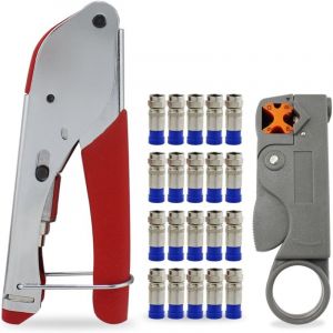 Pince &agrave; sertir pour c&acirc;bles coaxiaux RG59 et RG6, kit de r&eacute;paration 3 en 1 avec pince &agrave; d&eacute;nuder r&eacute;glable pour connecteurs RG59, RG11, RG7 et RG6 de
