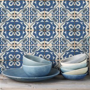 Sticker Mural Carrelage adh&eacute;sif Cuisine Salle de Bain - 9 STICKERS CARREAUX DE CIMENT AZULEJOS ESPERIA - 9stickers15x15cm