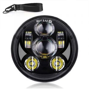 Phare de moto 12V rond LED lampe frontale, 2 modes d'&eacute;clairage, adapt&eacute; pour 5,75 pouces, clignotant r&eacute;tro - Le noir