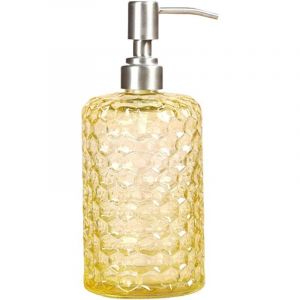 Distributeur de Savon en Verre et Buse en Acier Inoxydable pour Salle de Bain, WC ou Cuisine (Jaune)