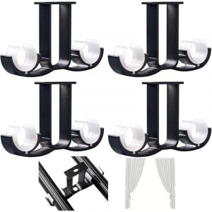 4 pièces supports pour rideaux doubles Tringle à rideaux en métal robuste Support de rideaux pour montage au plafond (noir)