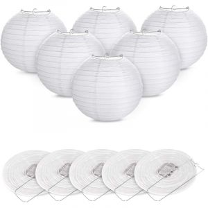 12pcs Lanterne en papier abat-jour Lampion en forme de boule blanche forme de balle pour hocht Temps &Eacute;glise Garden Party D&eacute;coration（Blanc）