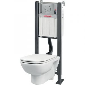 Wirquin - Pack complet wc suspendu universel Smart Rock avec cuvette et plaque de commande double chasse grise 55722256, gris
